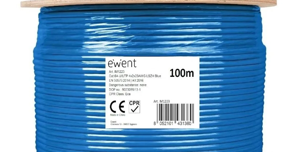 Ewent Bobina Cable Red CAT6A U/UTP,LSZH,100m