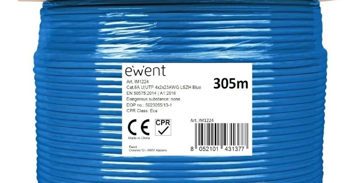 Ewent Bobina Cable Red CAT6A U/UTP,LSZH,305m
