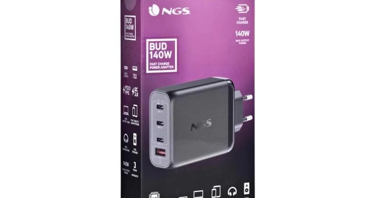 NGS CARGADOR ULTRARAPIDO140W 4 PUERTOS 3USB-C 1 US (3)