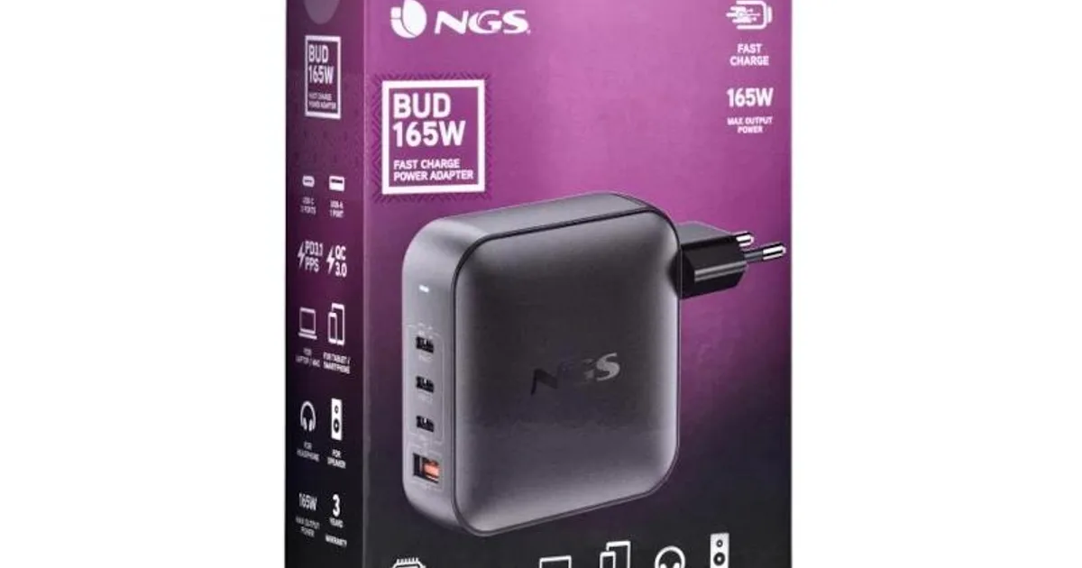 NGS CARGADOR ULTRARAPIDO165W 4 PUERTOS 3USB-C 1 US (3)