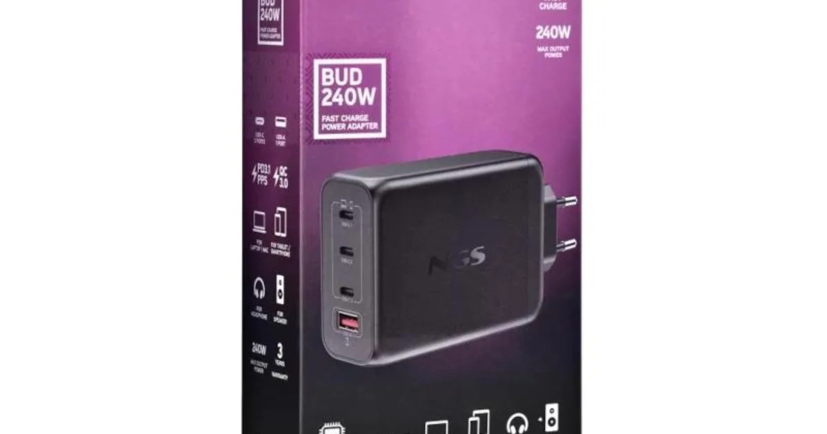 NGS CARGADOR ULTRARAPIDO240W 4 PUERTOS 3USB-C 1 US (4)
