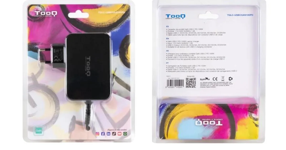Tooq Cargador portátil GAN USB-C PD 100W Negro (4)
