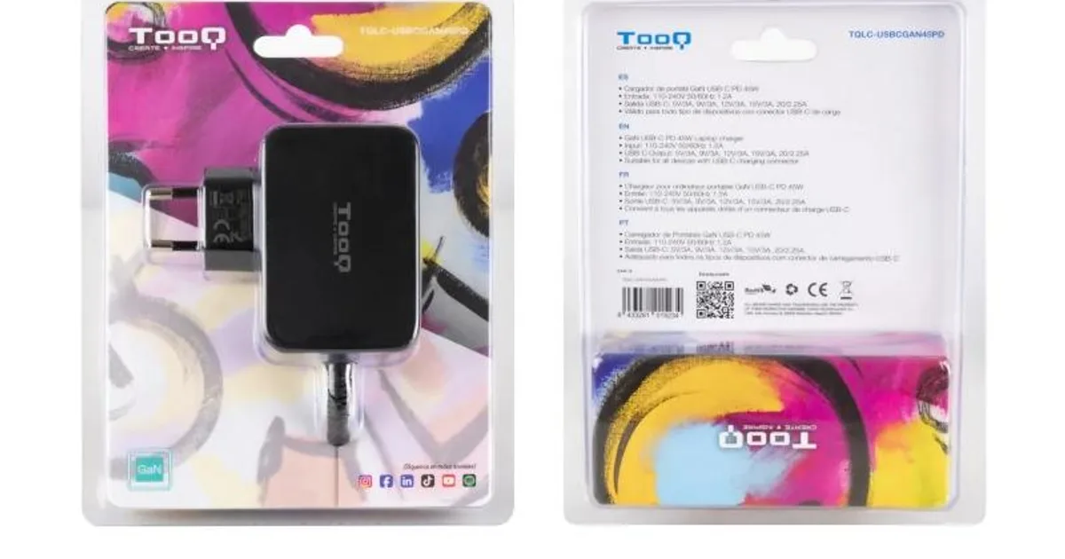 Tooq Cargador portátil GAN USB-C PD 45W Negro (4)