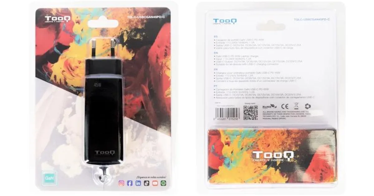 Tooq Cargador portátil GAN USB-C PD 45W Cúbico (4)