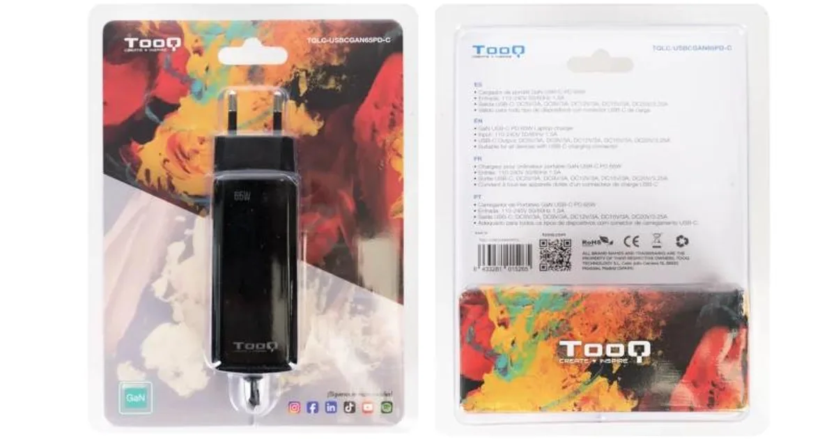 Tooq Cargador portátil GAN USB-C PD 65W Cúbico (4)