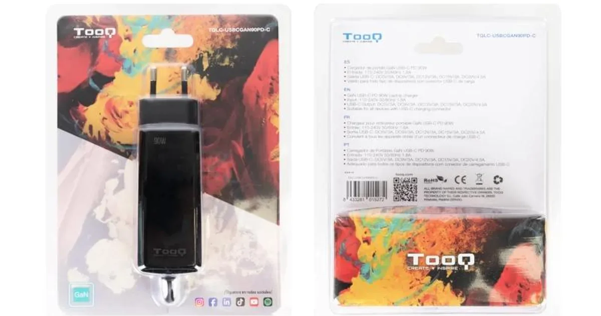 Tooq Cargador portátil GAN USB-C PD 90W Cúbico (4)