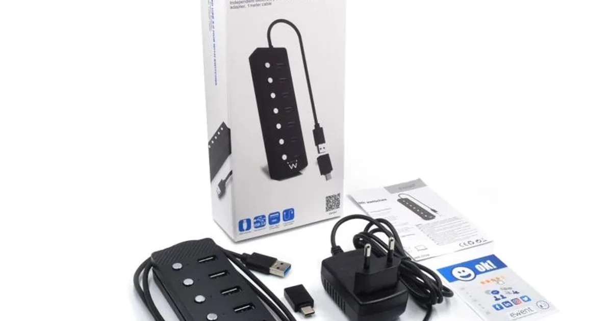EWENT Hub usb-usb-c 7 ptos interruptor c/alimen. (2)