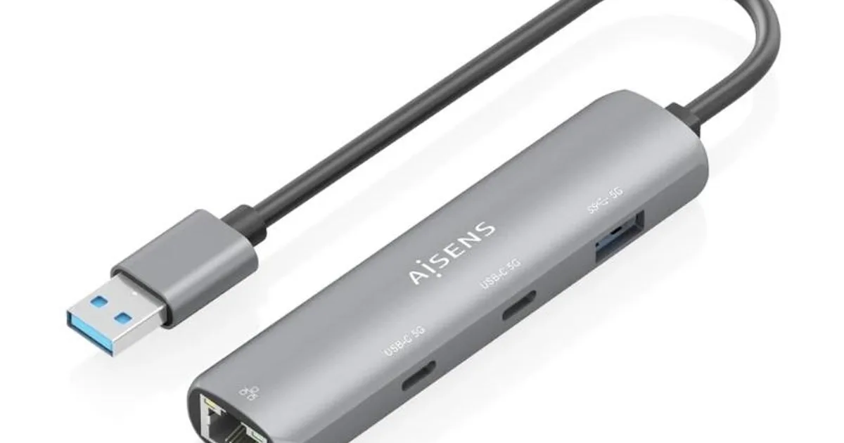 Aisens USB-A 3.0 Dock a RJ45 Hub 2xUSB-C 1xUSB-A
