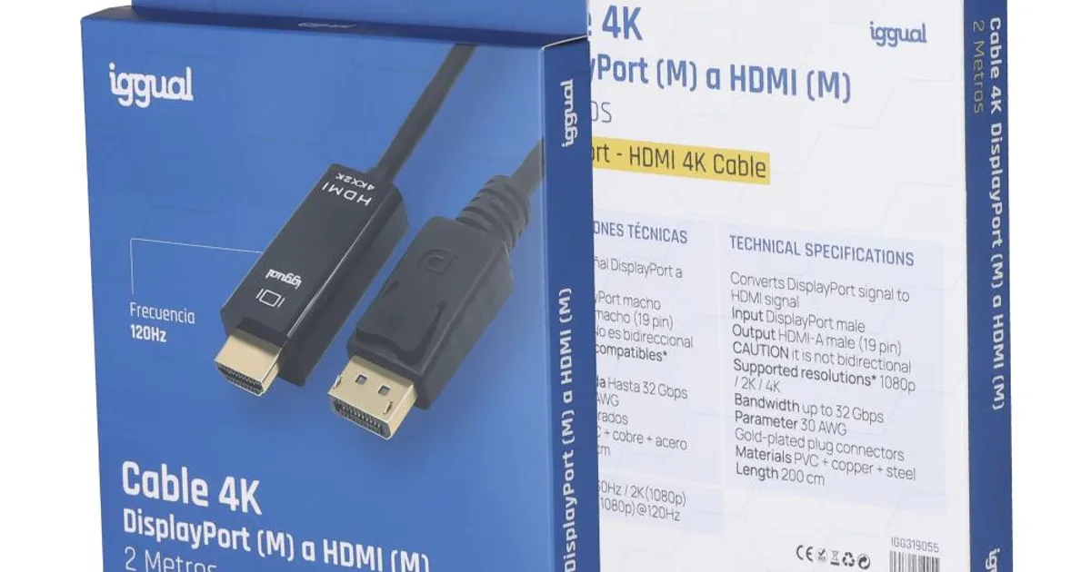 iggual Cable DisplayPort (M) a HDMI (M) 4K 2metros (2)