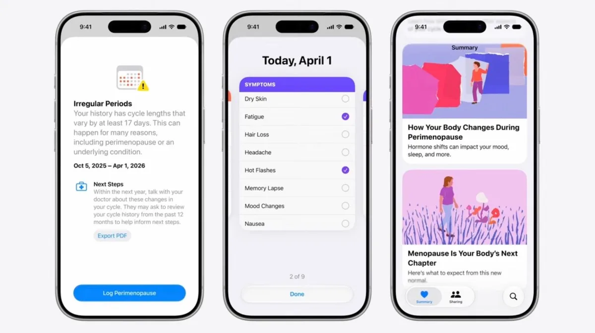 La app Salud de Apple ahora detecta síntomas de perimenopausia